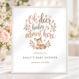 Druckbare Oh Deer Woodland Welcome Baby Shower Poster