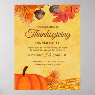 Druckbare Orange Kürbis Thanksgiving-Dinnerparty Poster
