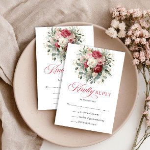 Druckbare rote florale Hochzeits-RSVP-Karte RSVP Karte
