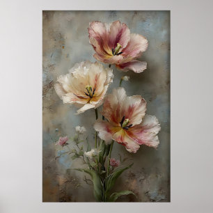 Druckbare Tulpen-Wandkunst, Antike Frühlingsblumen Poster