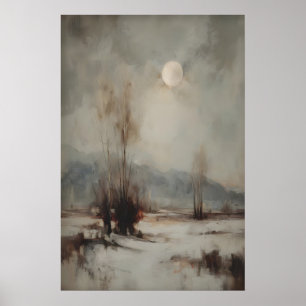 Druckbare Wintermondlandschaft - Winter-Wandkunst Poster
