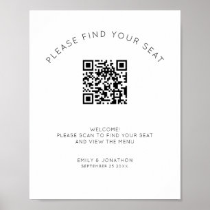 Druckbarer QR-Code-Sitzplan Schwarz und Weiß Poster