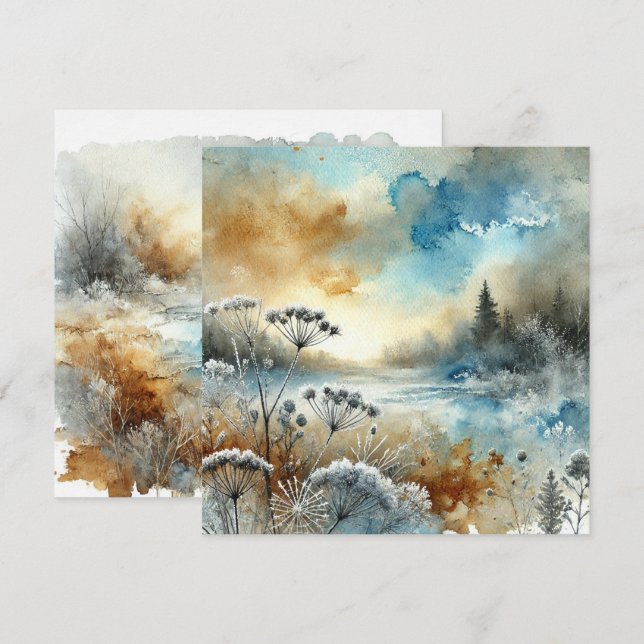 Druckbares Autumnal Watercolor Morning Scrapbook Einladung (Vorne/Hinten)