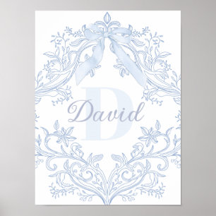 druckbares blaues Wappen Baby-Jungen-Name Poster