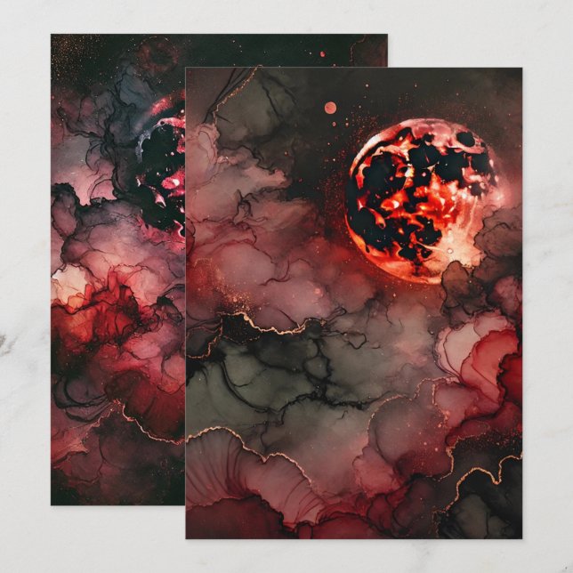 Druckbares Blutmond Glow Alcohol Tinte Scrapbook Einladung (Vorne/Hinten)