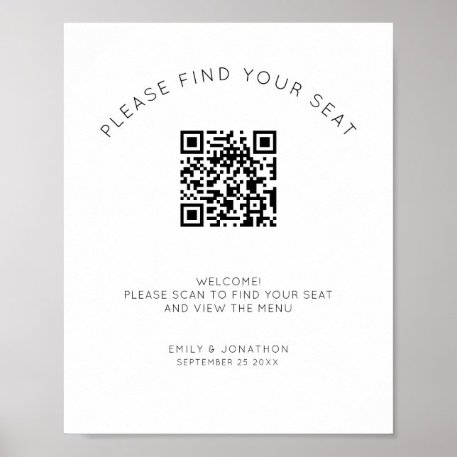 Druckbares QR-Code-Seekarte Schwarz/Weiß Poster (Vorne)