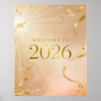Druckbares „Willkommen im Jahr 2026“-Poster – Gold Poster