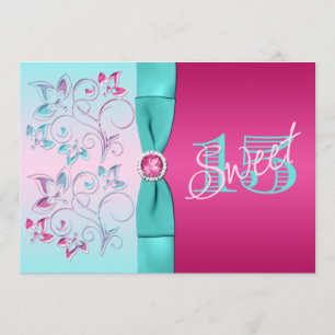 DRUCKbogen Rosa, Aqua BlumenQuinceanera laden ein Einladung