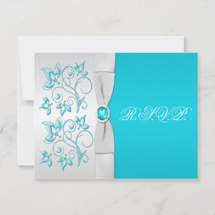 DRUCKBON Türkis, Silver Floral RSVP Karte