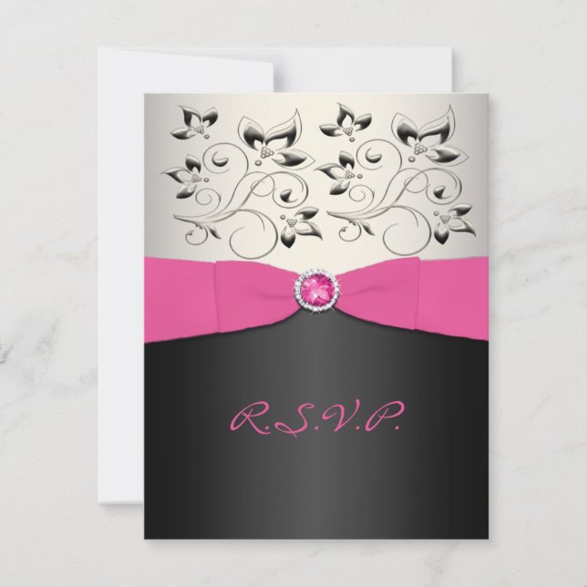 DRUCKBONROsa, schwarz, silberne RSVP-Karte RSVP Karte (Vorderseite)