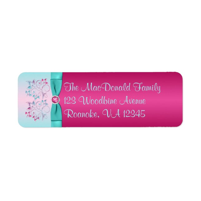 DRUCKBOW Pink, Aqua Floral Rücksendeadresse Etiket (Vorne)