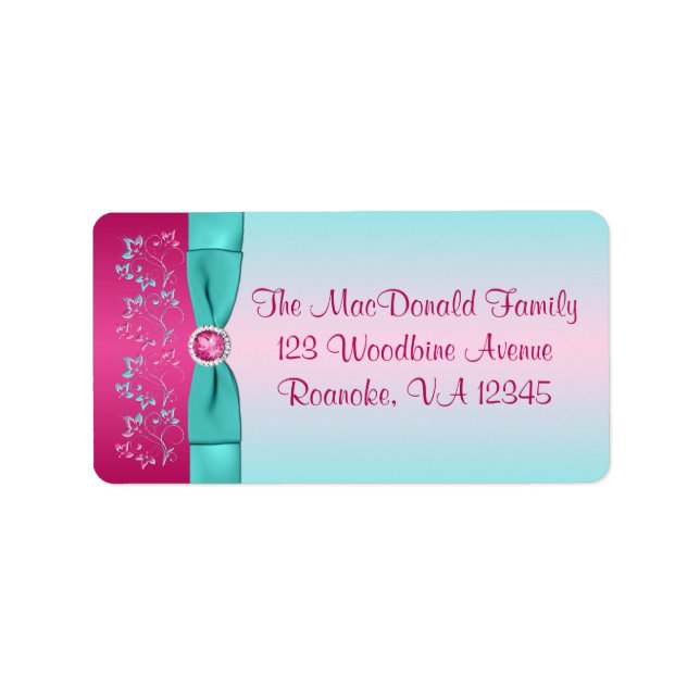 DRUCKBOW Pink, Aqua Floral Rücksendeadresse Etiket Adressaufkleber (Vorne)