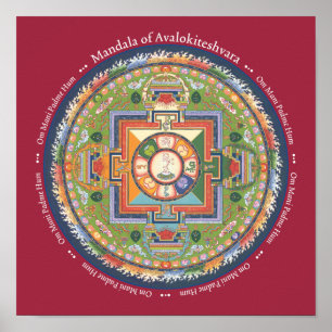 DRUCKEN Mandala von Chenrezig - mit Mantra Poster