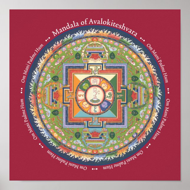 DRUCKEN Mandala von Chenrezig - mit Mantra Poster (Vorne)