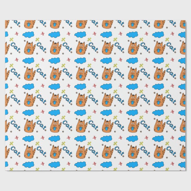 Drucken mit einer niedlichen Katze im Cartoon mit  Geschenkpapier (Flach)