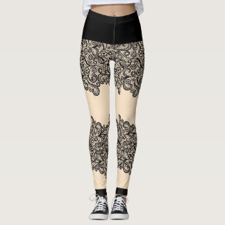 Drücken Sie sich aus Schwarz-Weiß-Spitzensaum-Hoch Leggings