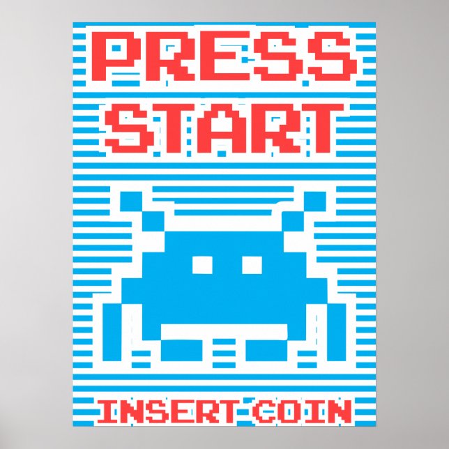 Drücken Sie Start, Münze einfügen, Arcade Game, bl Poster (Vorne)