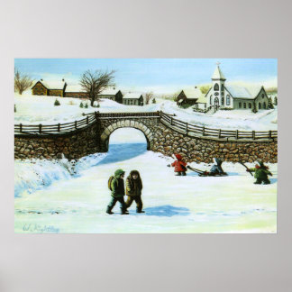 Drucken von "Playing at the Pond" Poster