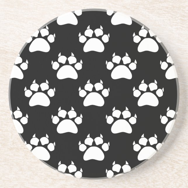Drucken von weißen Katzenpasten und -mustern Sandstein Untersetzer (Vorne)