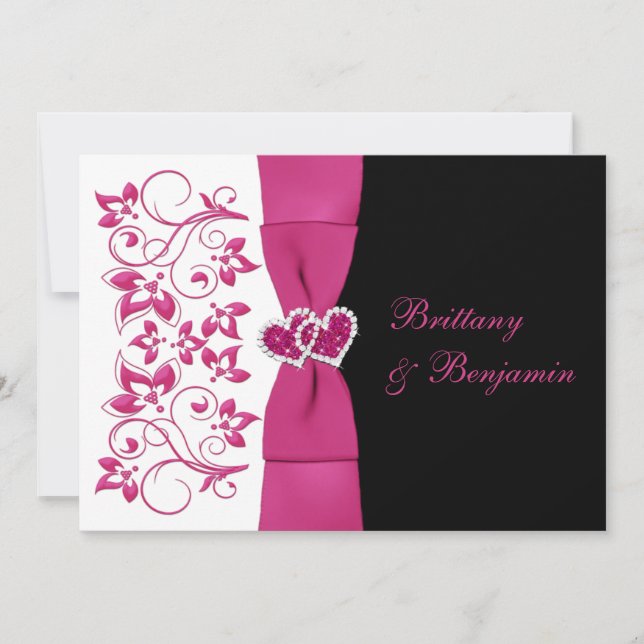 DRUCKENDE RIBBON - Einladung zur Hochzeit in Rosa, (Vorderseite)