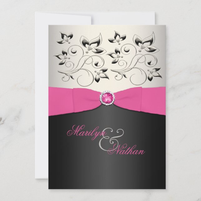 DRUCKENDE RIBBON Rosa, Schwarz, Silberne Hochzeit  Einladung (Vorderseite)