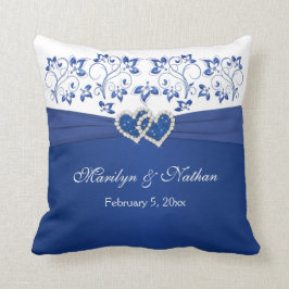 DRUCKER RIBBON/JEWELS Blau, weißes Hochzeitskissen Kissen