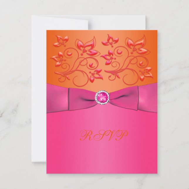 DRUCKER RIBBON Rosa, orangefarbene, florale Antwor RSVP Karte (Vorderseite)