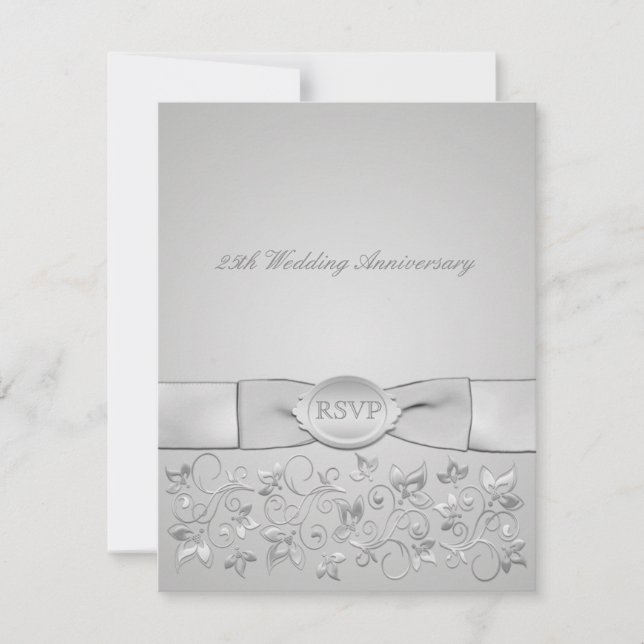 DRUCKER RIBBON Silver Grey Floral RSVP-Karte RSVP Karte (Vorderseite)