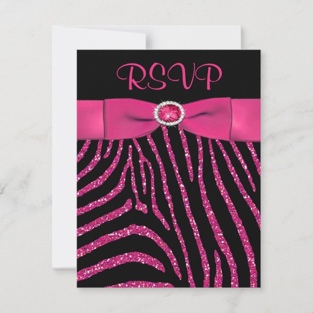 DRUCKER RIBBON Zebra Pink IMITATS Glitzer RSVP Kar Karte (Vorderseite)