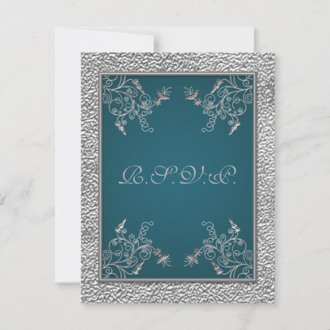 DRUCKERRIBON Aquamarin auf IMITATS Pewter RSVP-Kar RSVP Karte (Vorderseite)