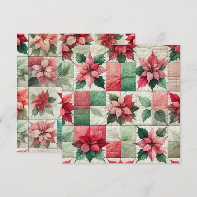 Druckfarben-Patchwork-Poinsettia-Papier Einladung (Vorne/Hinten)