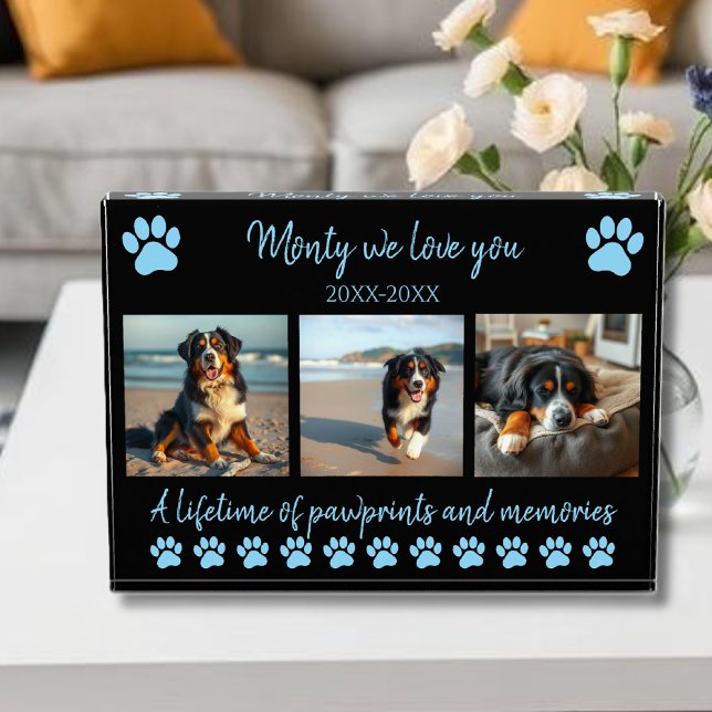 Druckfarben und Erinnerungen nach Kundenwunsch - F Fotoblock (Paw Prints & Memories-Custom Pet- Photo Block-Black and light blue)