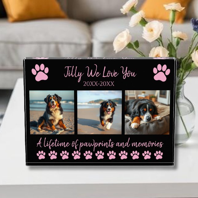Druckfarben und Erinnerungen nach Kundenwunsch - Fotoblock (Paw Prints & Memories-Custom Pet- Photo Block-Pastel Pink and black)
