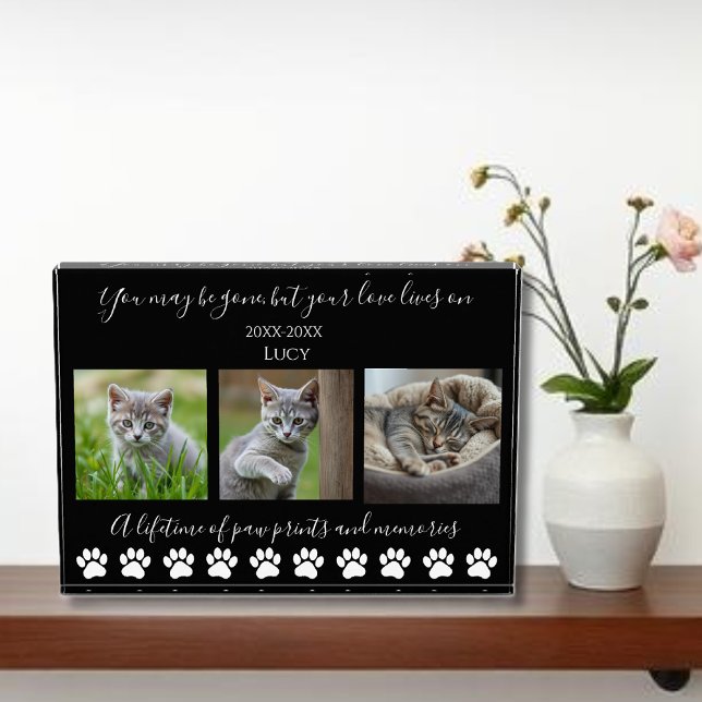 Druckfarben und Erinnerungen nach Kundenwunsch Fotoblock (Paw Prints & Memories-Custom Pet-Cat Photo Block-horizontal with black background)