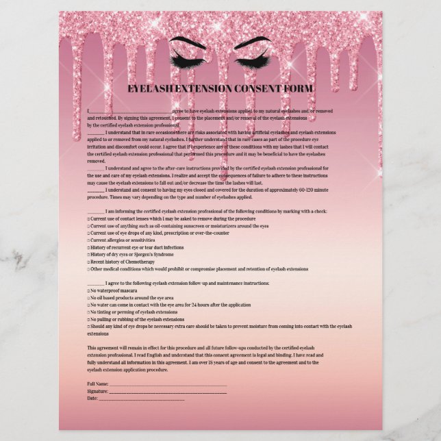 DRUCKFORMULAR FÜR DIE EYELASH-ERWEITERUNG DES Glit Flyer (Vorne)