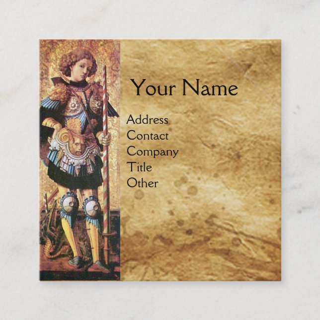 DRUCKGEORGE UND DRAGON Brown-Pergament-Monogramm Quadratische Visitenkarte (Vorderseite)