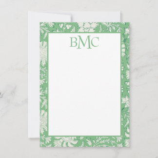 Druckgeschirr für grüne Blumenblöcke in Monogramm Dankeskarte