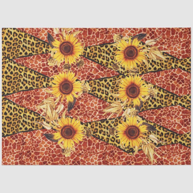 DRUCKGIRAFFE, LEOPARD FUR RIBBON UND SUFLOWEREN SEIDENPAPIER (Vorderseite)