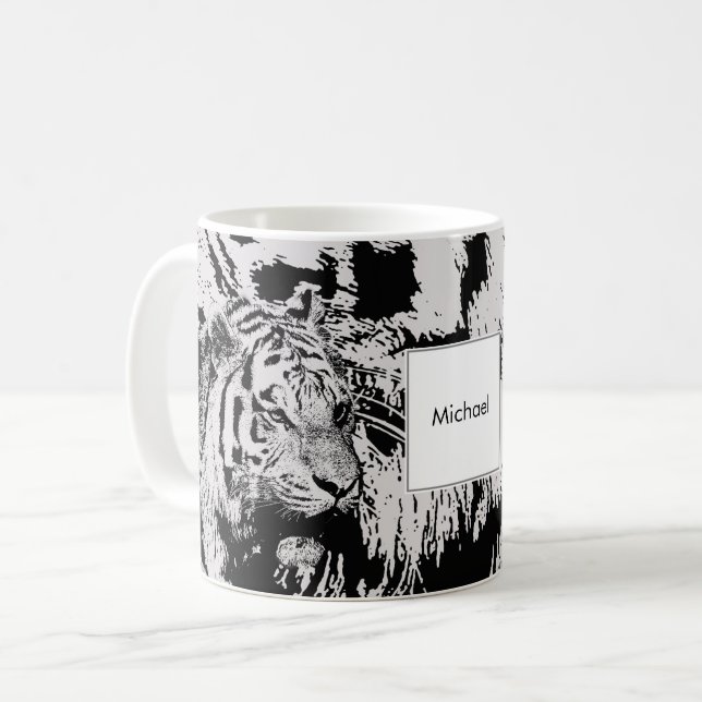 Druckmonogrammschwarzweiss-name des sibirischen kaffeetasse (Vorderseite Links)