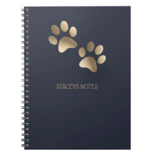 Druckmuster aus Gold und Navy Blue Paw Notizblock