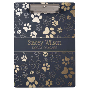 Druckmuster aus Gold und Navy Paw Klemmbrett