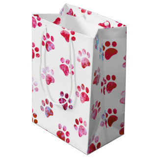 Druckmuster aus weißem, rot getexturiertem Paw Mittlere Geschenktüte