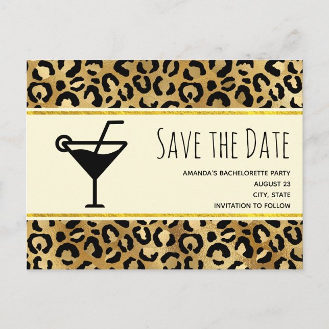 Druckmuster Bachelorette in Wild & Exotic Leopard  Einladungspostkarte (Vorderseite)
