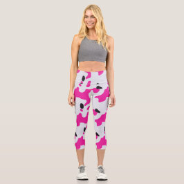 Druckmuster Rosa und Schwarz Kuh Capri Leggings