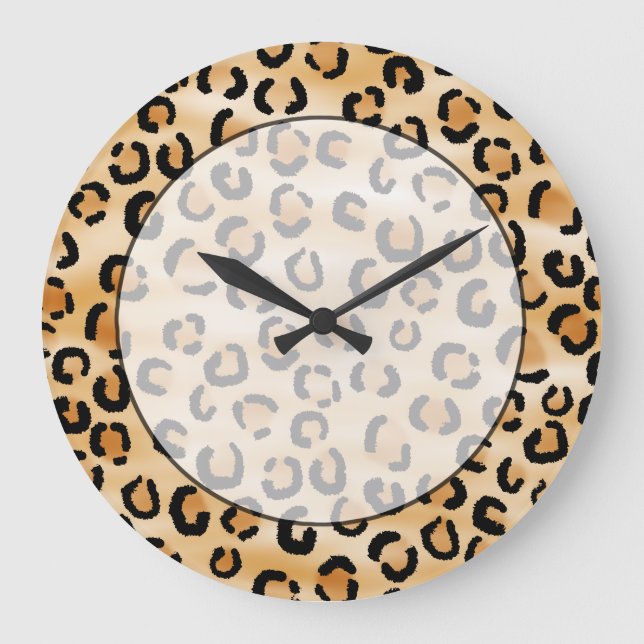 Druckmuster Tan, Schwarz und Braun Leopard. Große Wanduhr (Vorderseite)