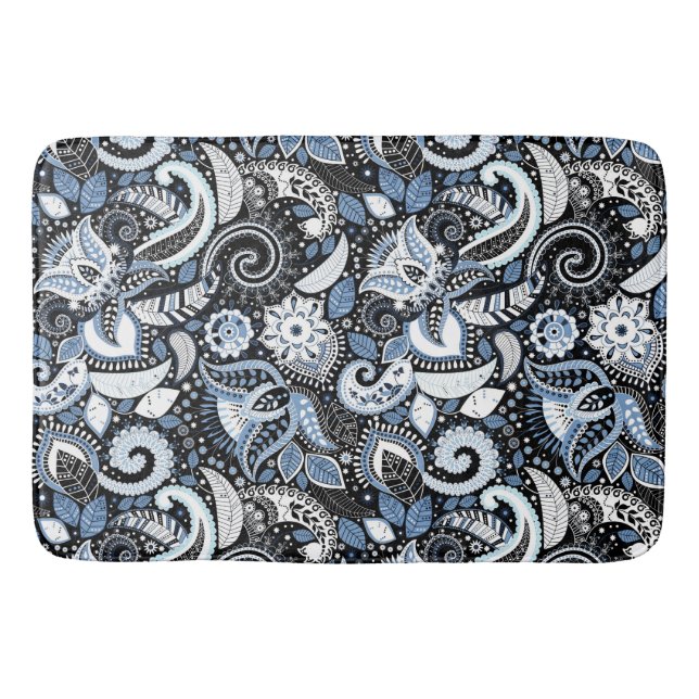 Druckmuster Weiß & Blau Paisley Badematte (Vorderseite)