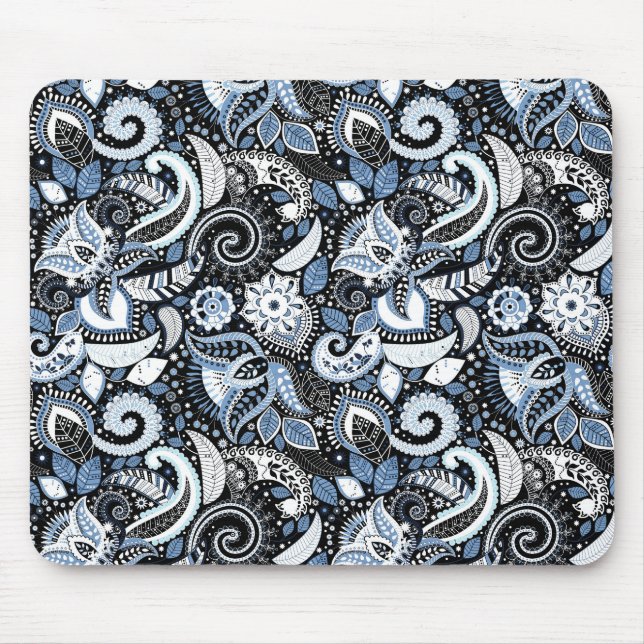 Druckmuster Weiß & Blau Paisley Mousepad (Vorne)