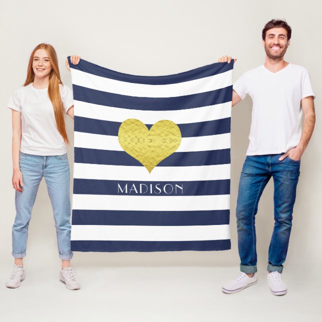 Druckname für blaues und weißes goldenes Herzmuste Fleecedecke (Beispiel)