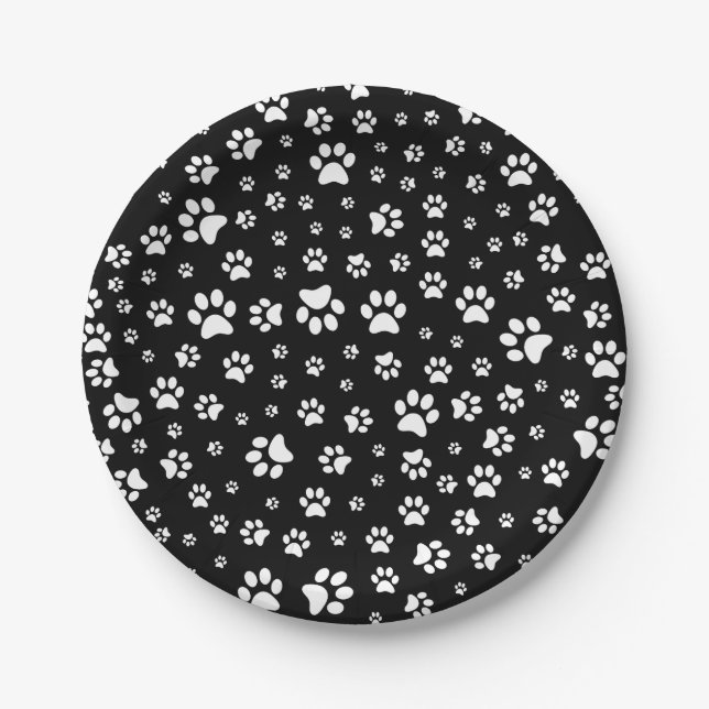 Druckplatte für schwarze und weiße Dog Paw Pappteller (Vorderseite)