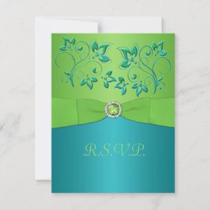 DRUCKRIBBON Türkisfarben, Limone florale RSVP-Kart RSVP Karte